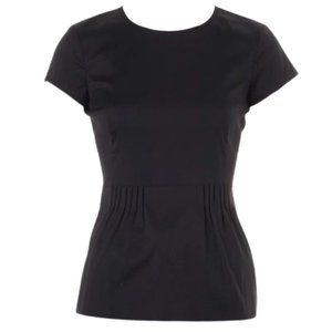 Theory Carrian Precise Pleated Peplum Blouse Back Zipper Black